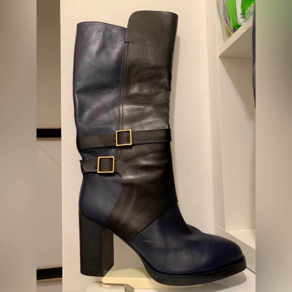 Tod's Black and Blue Heeled Boots